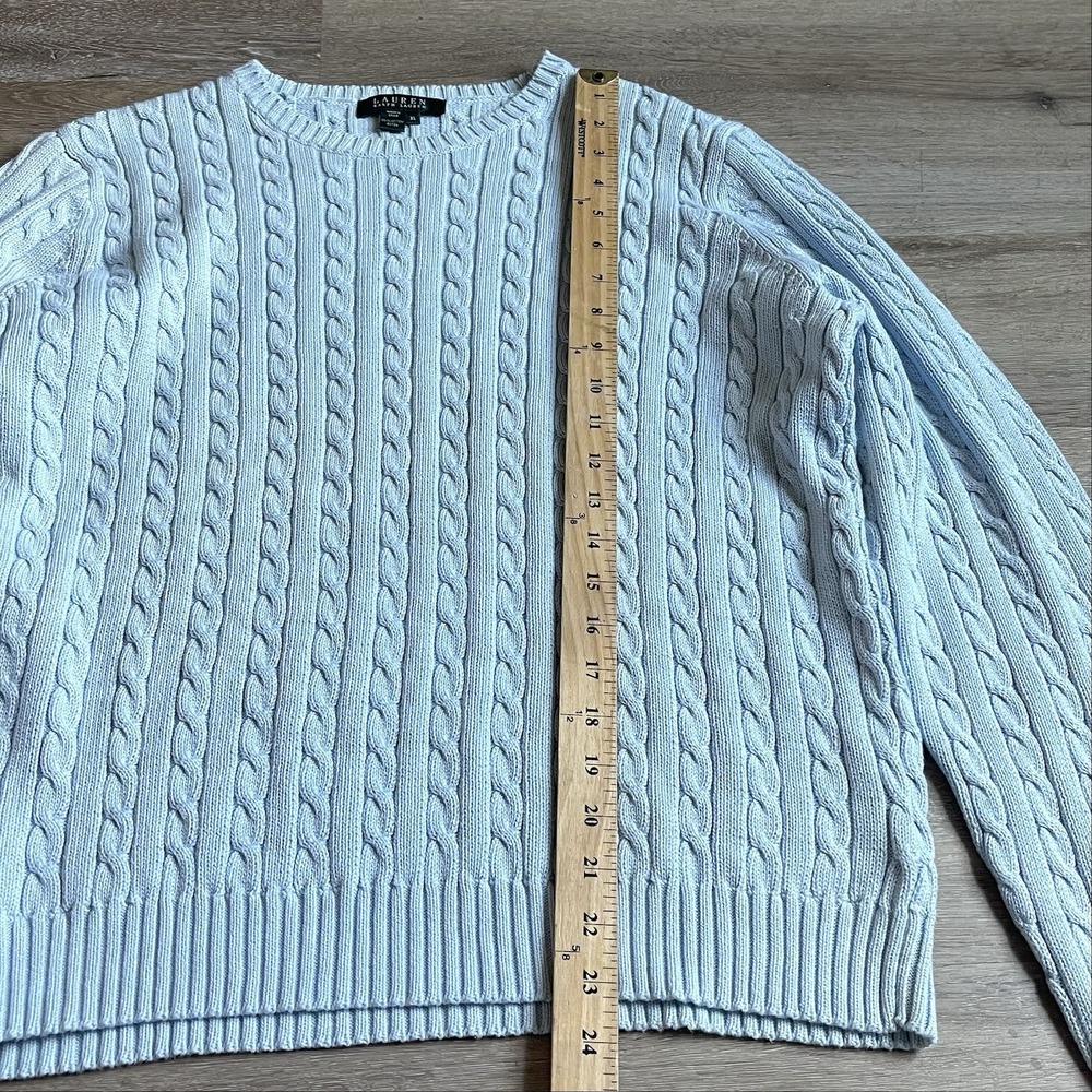 Lauren Ralph Lauren XL Cable Knit Sweater Baby Blue  Logo Fisherman Preppy - Picture 5 of 7